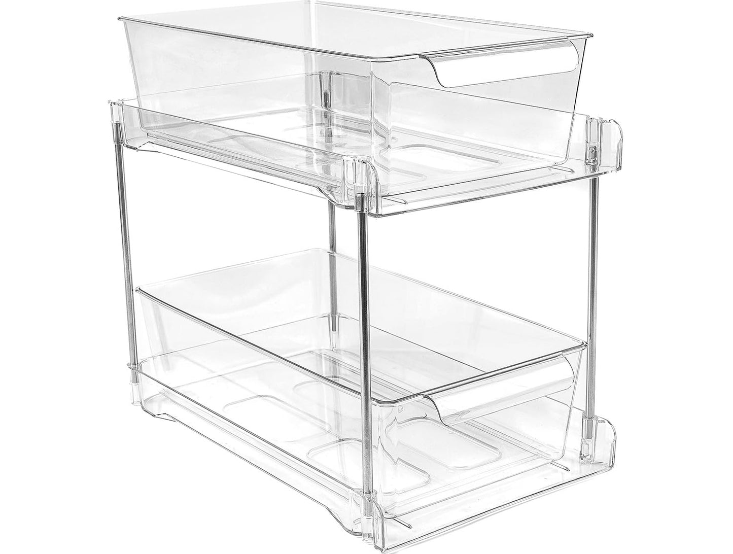 4 Pack 2-Tier Bathroom Under Sink Organizers and Storage - Clear Stackable Containers for Kitchen, Pantry, Vanity, Medicine Cabinet, Makeup, and Counter with Pull-Out Track