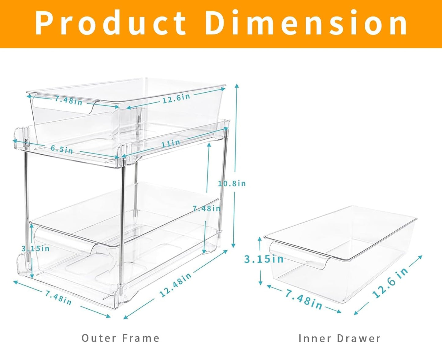 4 Pack 2-Tier Bathroom Under Sink Organizers and Storage - Clear Stackable Containers for Kitchen, Pantry, Vanity, Medicine Cabinet, Makeup, and Counter with Pull-Out Track