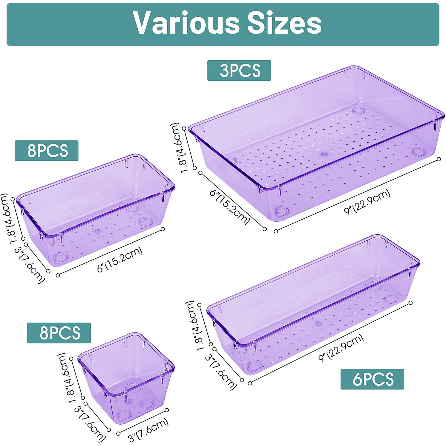 25 PCS Clear Plastic Drawer Organizer Set, 4 Sizes Desk Drawer Divider Organizers and Storage Bins for Makeup, Jewelry, Gadgets for Kitchen, Bedroom, Bathroom, Office