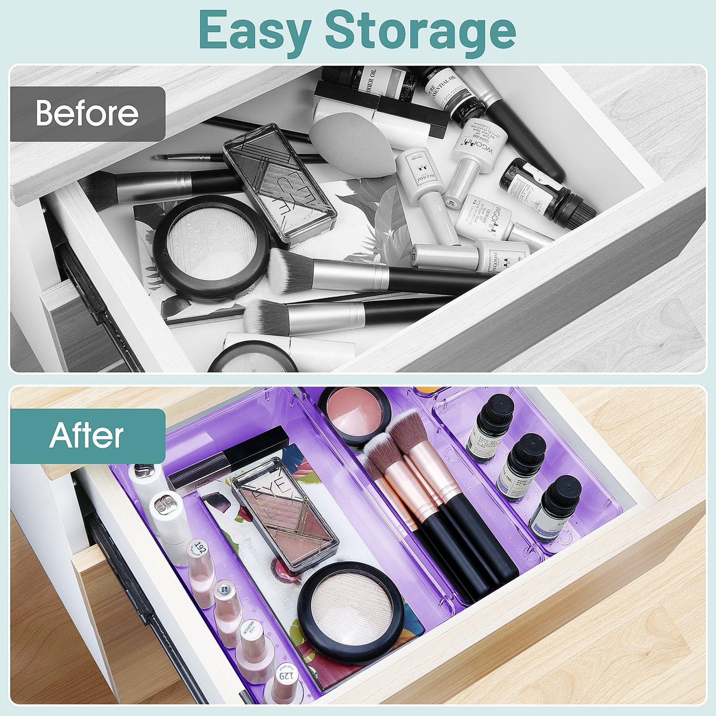 25 PCS Clear Plastic Drawer Organizer Set, 4 Sizes Desk Drawer Divider Organizers and Storage Bins for Makeup, Jewelry, Gadgets for Kitchen, Bedroom, Bathroom, Office