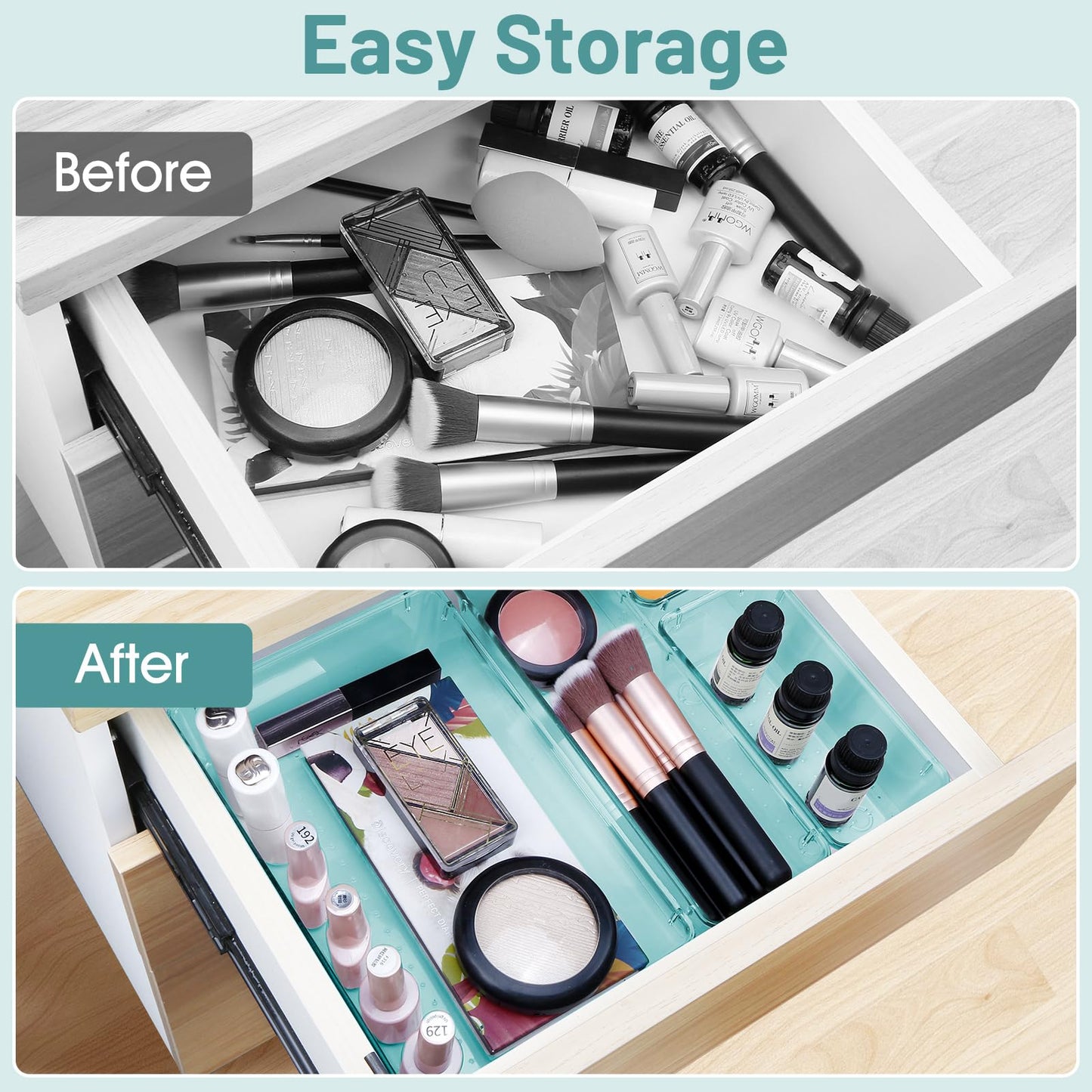 25 PCS Clear Plastic Drawer Organizer Set, 4 Sizes Desk Drawer Divider Organizers and Storage Bins for Makeup, Jewelry, Gadgets for Kitchen, Bedroom, Bathroom, Office