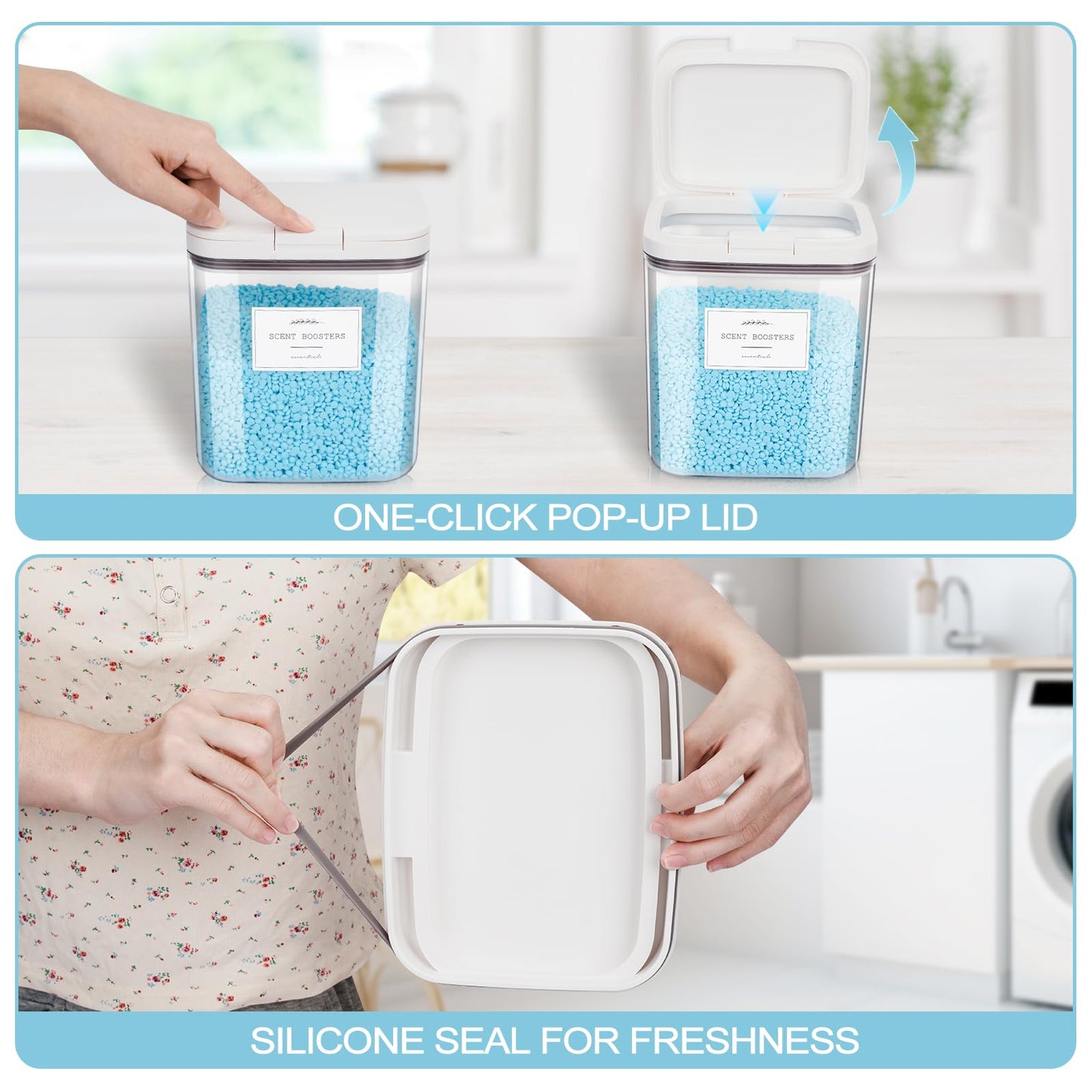 3 Pack Laundry Powder Containers & Dryer Sheet Holder with Lids & Labels - Airtight Laundry Room Organization and Storage Jars for Pods, Scent Beads, Balls, Detergent