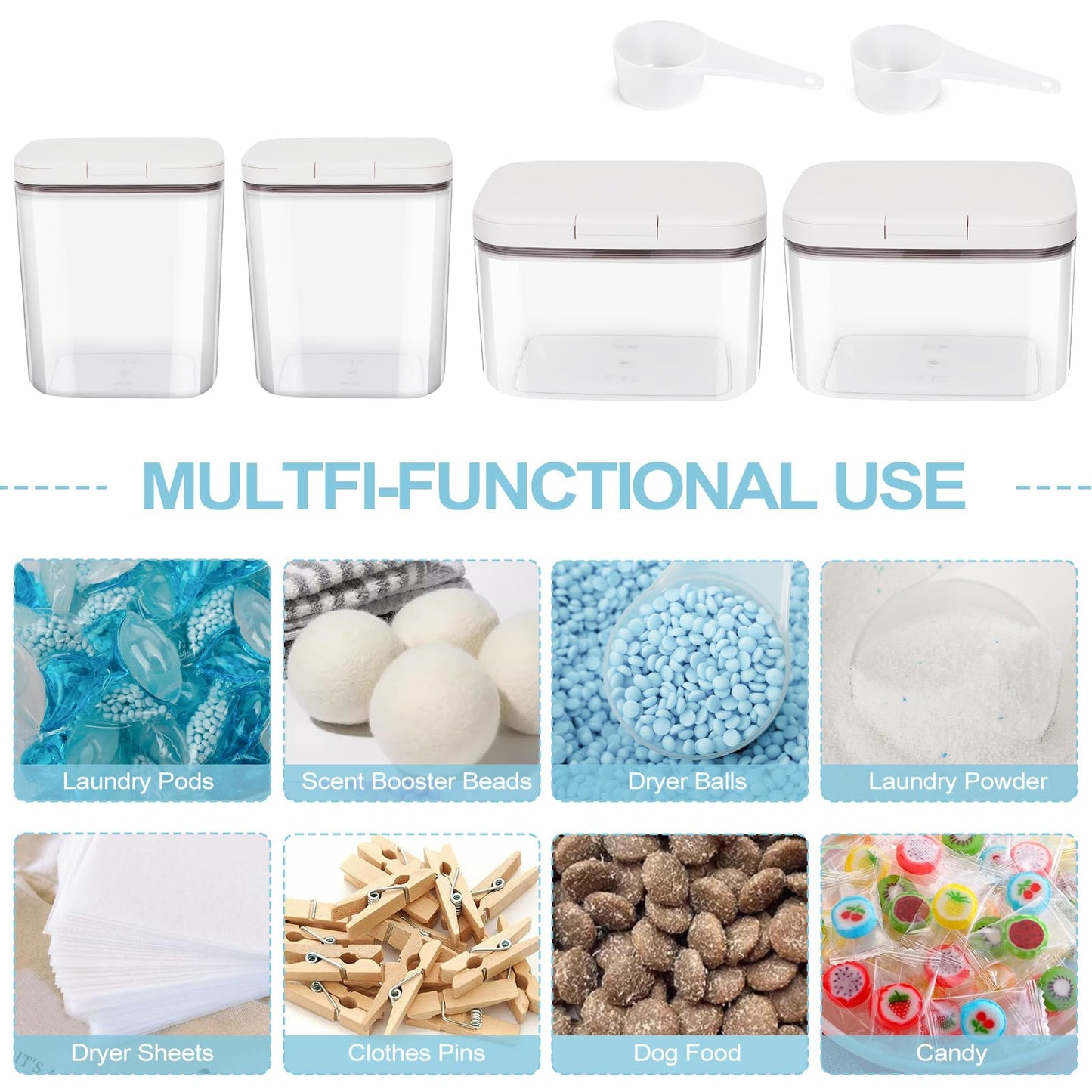 3 Pack Laundry Powder Containers & Dryer Sheet Holder with Lids & Labels - Airtight Laundry Room Organization and Storage Jars for Pods, Scent Beads, Balls, Detergent