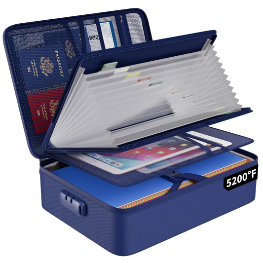 ENGPOW File Organizer Bag with 13 Pocket Accordion File Folder, Fireproof Document Organizer with Lock& Labels,Multi-Layer Portable Home Travel Safe Storage Box for Important Documents,Files and More
