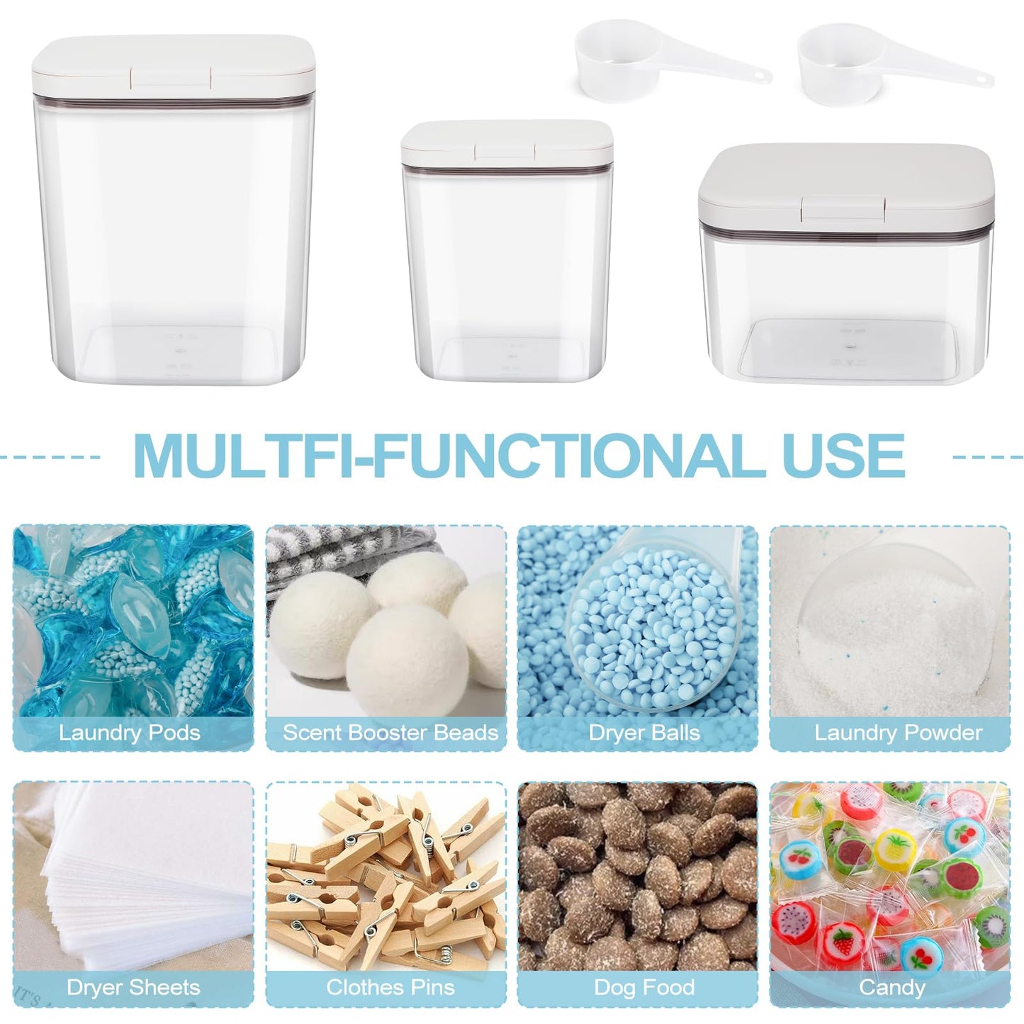3 Pack Laundry Powder Containers & Dryer Sheet Holder with Lids & Labels - Airtight Laundry Room Organization and Storage Jars for Pods, Scent Beads, Balls, Detergent